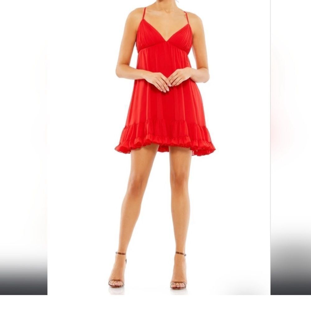 Ieena for Mac Duggal 70194 Criss Cross Back Ruffle Hem Dress